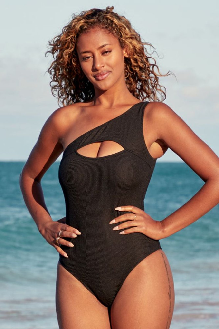 Women Beachsissi One Piece | And Cutout Front Ribbed One Piece Swimsuit Black