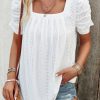 Women Beachsissi | Solid Color Square Neck Casual Tops White