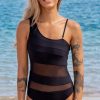 Women Beachsissi One Piece | Irregular Straps Mesh Patchwork One Piece Swimsuits Black