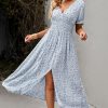 Women Beachsissi Printed Dress | Fashion V Neck Smocked Chest Floral Print Maxi Dress Lightcyan