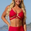 Women Beachsissi Bikini | Solid Color Cutout Design Bikini Set Red