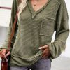 Women Beachsissi | Solid Color V Neck Long Sleeve Tops Olive